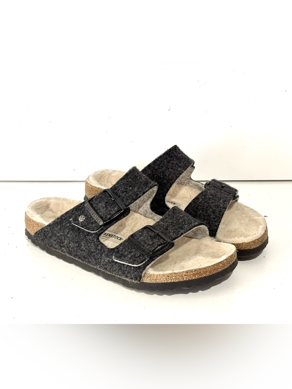 Birkenstock Arizona Gray Wool Felt Lined Buckled Slide Sandals Women’s 37 / 6